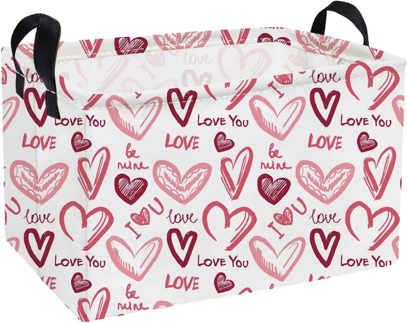 ESSME Rectangular Valentine's Day Baskets Girls Storage Box,Heart Storage Bins Organizer with Handles for Girls Room Decor,Gift Basket,Shelf Basket,(Love you) - Image 1